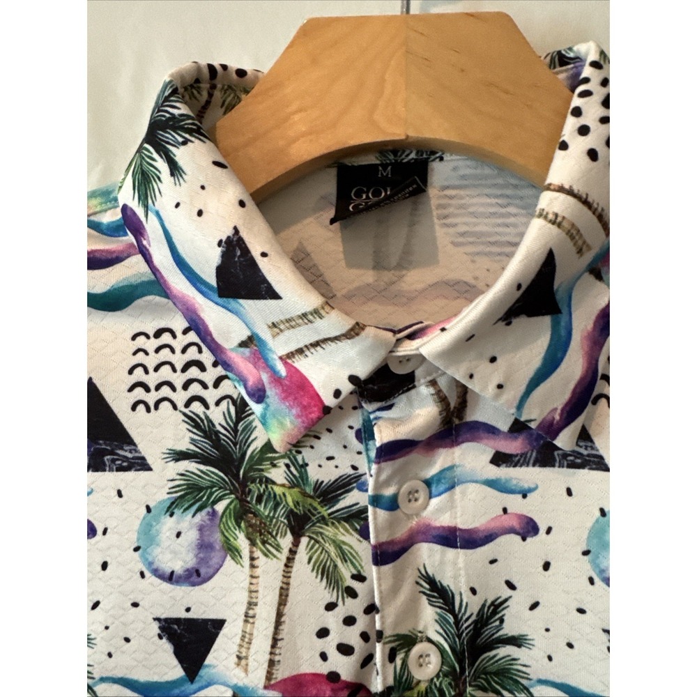 Golf Gods Polo multicolored Men's Shirt  Med Tropical Abstract Modern Golf NWOT